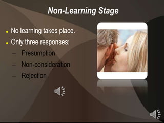 Non-Learning Stage

   No learning takes place.
   Only three responses:
    – Presumption
    – Non-consideration
    – Rejection




                                       17
 