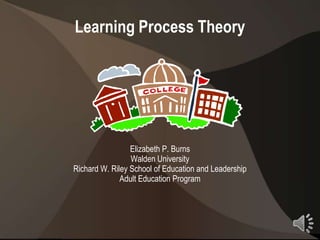 Learning Process Theory




                 Elizabeth P. Burns
                 Walden University
Richard W. Riley School of Education and Leadership
              Adult Education Program



                                                      1
 