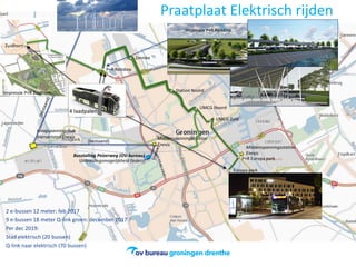 Praatplaat Elektrisch rijden
Hoogspanningshub
Vierverlaten Enexis Middenspanningsstation
Enexis
Busstalling Peizerweg (OV-bureau)
Uitbreidingsmogelijkheid (Iederz)
Middenspanningsstation
Enexis
2 e-bussen 12 meter: feb 2017
9 e-bussen 18 meter Q-link groen: december 2017 ?
Per dec 2019:
Stad elektrisch (20 bussen)
Q-link naar elektrisch (70 bussen)
UMCG Noord
Europa park
P+R Europa park
UMCG Zuid
Station Noord
Zernike
P+R Reitdiep
Zuidhorn
4 laadpalen
(bestaand)
Impressie P+R Reitdiep
Impressie P+R Zuidhorn
 