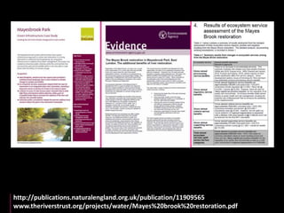 http://publications.naturalengland.org.uk/publication/11909565 
www.theriverstrust.org/projects/water/Mayes%20brook%20restoration.pdf 
 