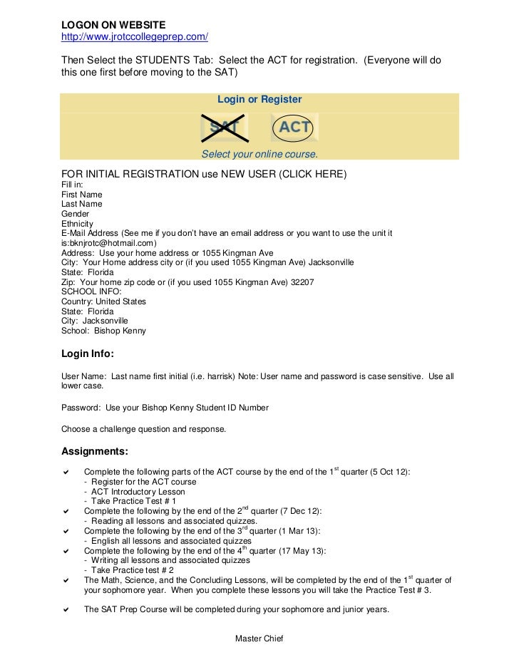 Kenny JROTC College Prep Requirements for NS1