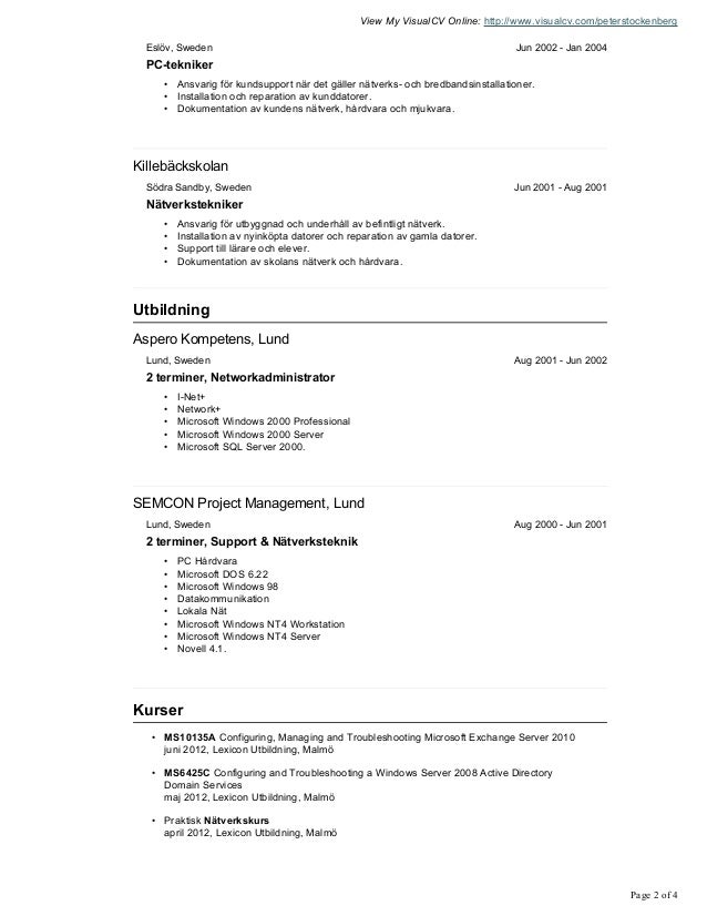 Peter Stockenberg CV