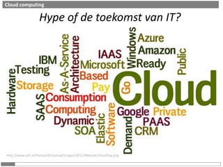 Cloud computingHype of de toekomst van IT?http://www.sdn.nl/Portals/0/Upload/Images/2011/Website/CloudTag.png