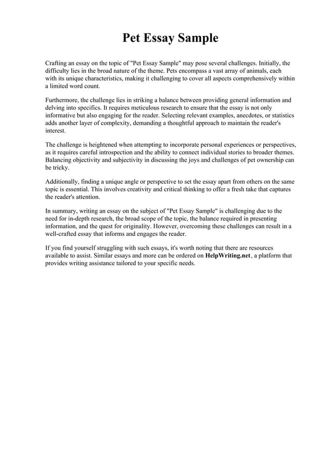 Essay On Autobiography Of A Pet Dog Pet Essay Sample.pdf