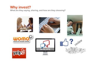 Why invest?
What are they saying, sharing, and how are they choosing?

Designing'for'Growth'

 