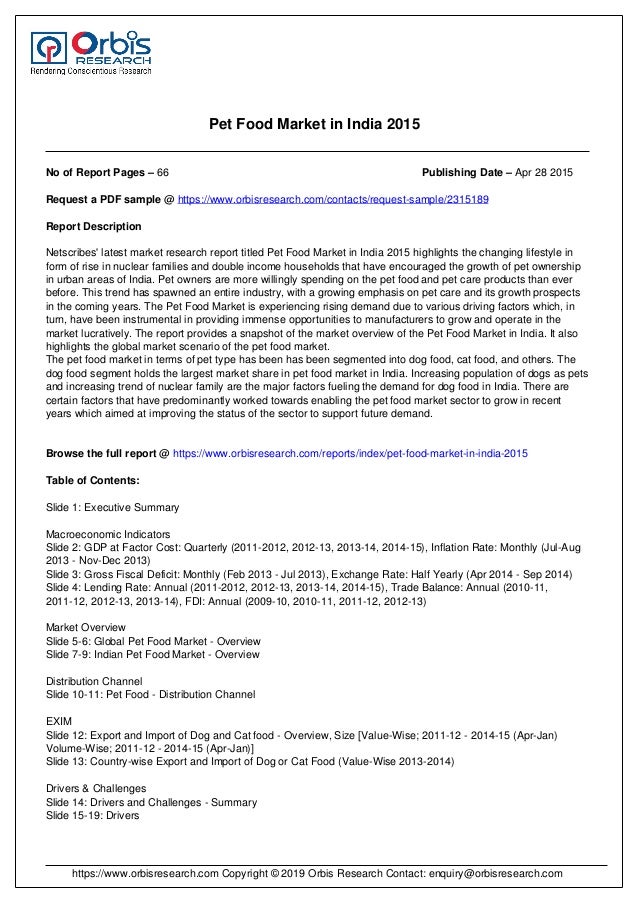 Pet food market in india 20192020