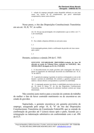 Peticao inicial estabilidade da gestante e reintegração