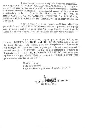 Petição da vice prefeita do Cabo contra Vado