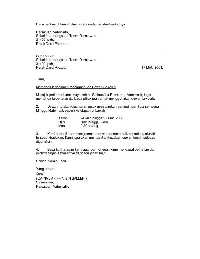 contoh format surat rasmi bahasa inggeris   99