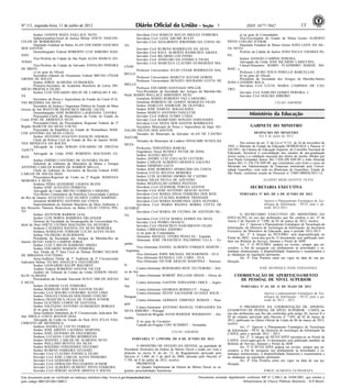 Nº 111, segunda-feira, 11 de junho de 2012 13ISSN 1677-7042
Este documento pode ser verificado no endereço eletrônico http://www.in.gov.br/autenticidade.html,
pelo código 00012012061100013
Documento assinado digitalmente conforme MP no- 2.200-2 de 24/08/2001, que institui a
Infraestrutura de Chaves Públicas Brasileira - ICP-Brasil.
1
Senhor JANDYR MAYA FAILLACE NETO
Subprocuradora-Geral de Justiça Militar ANETE VASCON-
CELOS DE BORBOREMA
Deputado Estadual da Bahia ALAN EDUARDO SANCHES
DOS SANTOS
Desembargador Federal ROBERTO LUIZ RIBEIRO HAD-
DAD
Vice-Prefeita da Cidade de São Paulo ALDA MARCO AN-
TONIO
Vice-Prefeito da Cidade de Salvador EDVALDO PEREIRA
DE BRITO
c) no grau de Oficial:
Secretário-Adjunto de Orçamento Federal BRUNO CÉSAR
GROSSI DE SOUZA
Senhor JORGE ALMEIDA GUIMARÃES
Primeiro-Secretário da Academia Brasileira de Letras DO-
MÍCIO PROENÇA FILHO
Senhor LUIZ EDUARDO MELIN DE CARVALHO E SIL-
VA
Secretário da Pesca e Aquicultura do Estado do Ceará FLÁ-
VIO BEZERRA DA SILVA
Secretário de Justiça e Segurança Pública do Estado de Mato
Grosso do Sul WANTUIR FRANCISCO BRASIL JACINI
Desembargador JOSÉ ROBERTO LAGRANHA TÁVORA
Procurador-Chefe da Procuradoria da União no Estado do
Ceará JOSÉ DE ARIMATÉA NETO
Procurador-Chefe da Procuradoria Regional Federal da 2ª
Região MARCOS DA SILVA COUTO
Procurador da República no Estado de Pernambuco MAR-
COS ANTÔNIO DA SILVA COSTA
Senhor ANTONIO AUGUSTO IGNACIO AMARAL
Chefe da Polícia Civil do Estado do Rio de Janeiro MAR-
THA MESQUITA DA ROCHA
Advogado da União SERGIO EDUARDO DE FREITAS
TAPETY
Advogado da União JOSÉ ROBERTO MACHADO FA-
RIAS
Senhor EMÍDIO CANTÍDIO DE OLIVEIRA FILHO
Subchefe de Gabinete do Ministério de Minas e Energia
ANTONIO CARLOS RAMOS DE BARROS MELLO
Chefe do Gabinete do Secretário da Receita Federal JOSÉ
CARLOS DE SOUSA DIAS
Procuradora-Regional da União na 2ª Região MARIANA
MOREIRA E SILVA
Senhora NÍDIA QUINDERÉ CHAVES BUZIN
Senhor JOSÉ AUGUSTO PERROTA
Advogado da União BRUNO CORREIA CARDOSO
Vice-Reitor Comunitário da Pontifícia Universidade Católica
do Rio de Janeiro AUGUSTO LUIZ DUARTE LOPES SAMPAIO
Jornalista ROBERTO ANTONIO DA COSTA
Superintendente do Instituto Brasileiro do Meio Ambiente e
dos Recursos Naturais Renováveis na Bahia CÉLIO COSTA PIN-
TO
Senhor ANTENOR BARROS LEAL
Senhor LUIS HORTA BARBOSA ERLANGER
Diretora da Faculdade de Oceanografia da Universidade Fe-
deral do Pará ODETE FÁTIMA MACHADO DA SILVEIRA
Senhora CATARINA BATISTA DA SILVA MOREIRA
Senhora MARILENE FERRARI LUCAS ALVES FILHA
Senhor VILFREDO SCHURMANN
Presidente da Sociedade dos Amigos da Marinha-Rio de
Janeiro SILVIO VASCO CAMPOS JORGE
Senhor LUIZ CARLOS BARROSO SIMÃO
Senhor EDUARDO MARSON FERREIRA
Juiz Titular da 3ª Vara Cível de Palmas PEDRO NELSON
DE MIRANDA COUTINHO
Juiza-Auditora Titular da 1ª Auditoria da 2ª Circunscrição
Judiciária Militar TELMA ANGÉLICA FIGUEIREDO
Senhor LEONARDO RAUPP BOCORNY
Auditor Federal ROBERTO SANTOS VICTER
Auditor do Tribunal de Contas da União EDISON FRAN-
KLIN ALMEIDA
Procuradora da Fazenda Nacional SUELY DIB DE SOUSA
E SILVA
Senhor ELISMAR LUIZ FERREIRA
Senhor ROMILDO JOSÉ DOS SANTOS FILHO
Servidor Civil MAURO LOUREIRO ALVES LIMA
Senhor THALES CHAGAS MACHADO COELHO
Senhora FRANCISCA OLGA DE FLORES JUNIOR
Senhor GLICÉRIO LEMOS DE SANTANA
Senhor SALVIANO ANTONIO GUIMARÃES BORGES
d) no grau de Cavaleiro:
Juíza-Auditora Substituta da 6ª Circunscrição Judiciária Mi-
litar SHEILA COSTA BASTOS DIAS
Advogada da União no Estado do Pará ANA JÚLIA NAS-
CIMENTO DE MENDONÇA
Senhora DANIELLE COUTO FERRAZ
Senhor JOSÉ AIRTON LACERDA MARTINS
Senhor JOSÉ ANTONIO DE FIGUEIREDO
Senhora LUCIANA CASTRO RODRIGUES
Senhor MANOEL CARLOS DE ALMEIDA NETO
Senhor PAILLARD BENTES DA SILVA
Senhor ROGÉRIO FERNANDES FIGUEIRÓ
Senhor RUBENS FERREIRA STUDART
Servidor Civil CLAUDIO FONSECA FILHO
Servidor Civil JOSE CARLOS ALVES PINHEIRO
Servidor Civil GERHARD BAUER
Servidor Civil OSWALDO PELLEGRINO JUNIOR
Servidor Civil ALBERTO DUMONT PINTO FERREIRA
Servidor Civil SÉRGIO ALDYR ARSENA E SOUSA
Servidora Civil MÁRCIA MALTA MIGUEZ FERREIRA
Servidora Civil LEDA ARUME RULFF
Servidor Civil ADALBERTO JERONIMO DA COSTA NE-
TO
Servidor Civil RUBENS RODRIGUES DA SILVA
Servidor Civil RAUL ALBERTO RASMUSEN AMAYA
Servidor Civil RICARDO COUTINHO
Servidor Civil ANSELMO DA FONSECA FILHO
Servidor Civil MARCELO CLÁUDIO GUIMARÃES MA-
CEDO
Professor Universitário JULIO CESAR RODRIGUES DAL
BELLO
Professor Universitário MARCUS AGUIAR GORINI
Professor Universitário RENATO DOURADO COTTA DE
MELLO
Professor EDUARDO SANTIAGO SPILLER
Vice-Presidente da Sociedade dos Amigos da Marinha-São
Paulo MARIO WALLACE SIMONSEN NETO
Jornalista MÁRIO ROBERTO VAZ CARNEIRO
Jornalista ROBERTO DE GODOY MARQUES FILHO
Senhor DARCLES ANDRADE DE OLIVEIRA
Senhor JOSÉ SAMUEL MAGALHÃES
Senhor MARCO ANTONIO FANUCCHI
Servidor Civil JORGE FUMIO UTIDA
Servidor Civil RAIMUNDO NONATO FERNANDES
Servidora Civil NEIVA DOS SANTOS RODRIGUES
Secretário Municipal de Pesca e Aquicultura de Itajaí AG-
NALDO HILTON DOS SANTOS
Vereador do Município de Salvador ALAN DE CASTRO
DAYUBE
Vereador do Município de Ladário OSVALMIR NUNES DA
SILVA
Professora TEREZINHA BARUKI
Engenheiro Naval RUDOLF PETER DE JONG
Senhor ALEIXO BELOV
Senhor ANDRE LUIZ COLLACIO LETTIERI
Senhor CARLOS ALBERTO GRAVATÁ GALVÃO
Senhor ERMÍNIO GATTI
Senhor JOSE ROBERTO APARECIDO DA COSTA
Senhora LUCIA HELENA MOREIRA
Senhor LUIS ALFREDO OSÓRIO DE CASTRO
Senhora NILSA PAULO DE AZEVEDO
Senhor REGINALDO GOMES PANTOJA
Servidora Civil GUIOMAR TEREZA SANTOS
Servidor Civil JOSÉ ANTÔNIO ARAÚJO ALVES
Servidora Civil MARIA DINAI FERREIRA DOS REIS
Servidora Civil CLAUDIA BARROS TRINDADE
Servidora Civil MARIA RAIMUNDA GÓES OLIVEIRA
Servidora Civil MARIA REGINA BORBA COTTA DE
QUEIROZ
Servidora Civil MARIA DE FÁTIMA DE AZEVEDO SIL-
VA
Servidora Civil LÚCIA MARIA GOMES DA SILVA
Servidor Civil PEDRO FRANCO
Servidor Civil FRANCISCO NASCIMENTO FILHO
Senhor UBIRAJARA IZIDORO
e) no grau de Comendador, :
Almirante MANUEL OTERO PENELAS - Espanha
Almirante JOSÉ FRANCISCO PALOMINO ULLA - Es-
panha
Vice-Almirante DANIEL ALBERTO ENRIQUE MARTIN -
Argentina
Vice-Almirante JOHN MICHAEL RICHARDSON - EUA
Vice-Almirante KENDALL LEE CARD - EUA
Vice-Almirante VICTOR ARAUJO MARTINEZ - Venezue-
la
Contra-Almirante BERNHARD HEIN TEUTEBERG - Áfri-
ca do Sul
Contra-Almirante ROBERT WILLIAM HIGGS - África do
Sul
Contra-Almirante GASTON FERNANDO ERICE - Argen-
tina
Contra-Almirante GEORGES BOSSELUT - França
Contra-Almirante SILVIO SALVADOR GUANES SOLIS -
Paraguai
Contra-Almirante GERMAN GIMENEZ ROMAN - Para-
guai
Contra-Almirante ANTONIO MANUEL FERNANDES DA
SILVA RIBEIRO - Portugal
General-de-Brigada HANS-WERNER WIERMANN - Ale-
manha
f) no grau de Cavaleiro:
Capitão-de-Fragata UDO SCHMIDT - Alemanha
CELSO AMORIM
PORTARIA No- 1.599/MD, DE 8 DE JUNHO DE 2012
O MINISTRO DE ESTADO DA DEFESA, na qualidade de
Presidente Honorário da Ordem do Mérito Naval e tendo em vista o
disposto no inciso II, do art. 12, do Regulamento aprovado pelo
Decreto no 3.400, de 3 de abril de 2000, alterado pelo Decreto nº
7.749, de 8 de junho de 2012, resolve:
PROMOVER
no Quadro Suplementar da Ordem do Mérito Naval, as se-
guintes personalidades brasileiras:
a) ao grau de Comendador:
Vice-Governador do Estado de Minas Gerais ALBERTO
PINTO COELHO JÚNIOR;
Deputado Estadual de Minas Gerais JOÃO LEITE DA SIL-
VA NETO;
Prefeito da Cidade de Santos JOÃO PAULO TAVARES PA-
PA;
Senhor SANSÃO CAMPOS PEREIRA;
Advogado da União JOSÉ RICARDO LARICCHIA;
Cônsul-Honorário MARIO VLADIMIRO BABAIC BA-
BAIC; e
Professor LAURO JESUS PERELLÓ BARCELLOS.
b) ao grau de Oficial:
Presidente da Sociedade dos Amigos da Marinha-Santos
JOÃO CANDIDO BALA;
Servidora Civil LÚCIA MARIA CAMINHA DE CAS-
TRO;
Servidor Civil NARCISO GOMES PEREIRA; e
Servidor Civil DJALMA RIBEIRO.
CELSO AMORIM
GABINETE DO MINISTRO
DESPACHO DO MINISTRO
Em 8 de junho de 2012
Nos termos do art. 2o da Lei no 9.131, de 24 de novembro de
1995, o Ministro de Estado da Educação HOMOLOGA o Parecer no
242/2011, da Câmara de Educação Superior, do Conselho Nacional de
Educação, favorável à convalidação dos estudos de pós-graduação
stricto sensu e à validação nacional dos títulos de mestre obtidos por
José Paulo Fernandes Junior, RG 7.826.290 SSP-SP, e João Almeida
Santos RG 11.338.376 SSP-SP, que concluíram com êxito o curso de
Mestrado em Administração de Empresas ministrado pela Univer-
sidade Guarulhos, com sede no Município de Guarulhos, Estado de
São Paulo, conforme consta do Processo no 23001.000026/2011-12.
ALOIZIO MERCADANTE OLIVA
SECRETARIA EXECUTIVA
PORTARIA Nº 869, DE 6 DE JUNHO DE 2012
Aprova o Planejamento Estratégico de Tec-
nologia da Informação - PETI, para o pe-
ríodo 2012-2013.
O SECRETÁRIO EXECUTIVO DO MINISTÉRIO DA
EDUCAÇÃO, no uso das atribuições que lhe confere o art. 37 do
Anexo I do Decreto nº 7.690, de 02 de março de 2012, resolve,
Art. 1° Aprovar o Planejamento Estratégico de Tecnologia da
Informação, da Diretoria de Tecnologia da Informação, da Secretaria
Executiva, do Ministério da Educação, para o período 2012-2013.
Art. 2° A íntegra do PETI/MEC será disponibilizada no
Portal do MEC: www.mec.gov.br. O documento será publicado tam-
bém em Boletim de Serviço, Intranet e Portal do SISP.
Art. 3° O PETI/MEC poderá ser revisto, sempre que ne-
cessário, a fim de assegurar seu alinhamento às prioridades e es-
tratégias institucionais, à disponibilidade financeira e orçamentária e
às mudanças na legislação pertinente.
Art. 4° Esta Portaria entra em vigor na data de sua pu-
blicação.
JOSÉ HENRIQUE PAIM FERNANDES
COORDENAÇÃO DE APERFEIÇOAMENTO
DE PESSOAL DE NÍVEL SUPERIOR
PORTARIA Nº 65, DE 31 DE MAIO DE 2012
Aprova o planejamento Estratégico de Tec-
nologia da Informação - PETI, para o pe-
ríodo de 2012 - 2013.
O PRESIDENTE DA COORDENAÇÃO DE APERFEI-
ÇOAMENTO DE PESSOAL DE NÍVEL SUPERIOR - CAPES, no
uso das atribuições que lhe são conferidas pelo artigo 26, incisos II e
III do estatuto aprovado pelo Decreto nº 7.692, de 02 de março de
2012, publicado no Diário Oficial da União de 06 de março de 2012,
resolve:
Art. 1º. Aprovar o Planejamento Estratégico de Tecnologia
da Informação - PETI, da Diretoria de tecnologia da Informação da
CAPES, para o período 2012 - 2013.
Art. 2º. A íntegra do PETI/CAPES encontra-se no Portal da
CAPES: www.capes.gov.br. O documento será publicado também no
Boletim de Serviço, Intranet e Portal do SISP.
Art. 3º O PETI/CAPES poderá ser revisto, sempre que ne-
cessário, a fim de assegurar seu alinhamento às prioridades e es-
tratégias institucionais, à disponibilidade financeira e orçamentaria e
às mudanças na legislação pertinente.
Art. 4º Esta Portaria entra em vigor na data de sua pu-
blicação.
JORGE ALMEIDA GUIMARÃES
Ministério da Educação.
 