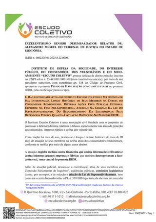 EXCELENTÍSSIMO SENHOR DESEMBARGADOR RELATOR DR.
ALEXANDRE MIGUEL DO TRIBUNAL DE JUSTIÇA DO ESTADO DE
RONDÔNIA.
IRDR n. 080...