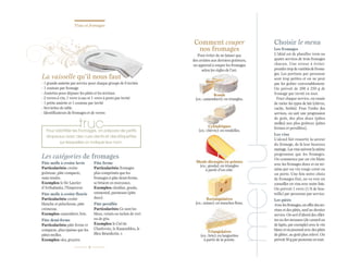 Vins et fromages

Comment couper
nos fromages
Pour éviter de ne laisser que
des croûtes aux derniers goûteurs,
on apprend à couper les fromages
selon les règles de l’art.

La vaisselle qu’il nous faut
t

truc

Pour identifier les fromages, on prépare de petits
drapeaux avec des cure-dents et des étiquettes
sur lesquelles on indique leur nom.

Les catégories de fromages
Pâte molle à croûte lavée
Particularités: croûte
goûteuse, pâte compacte,
mais tendre.
Exemples: le Sir Laurier
d’Arthabaska, l’Empereur.

Pâte ferme
Particularités: fromages
plus comprimés que les
fromages à pâte demi-ferme;
se brisent en morceaux.
Exemples: cheddar, gouda,
emmental, parmesan (pâte
dure).

Pâte molle à croûte fleurie
Particularités: croûte
blanche et pelucheuse, pâte
crémeuse.
Exemples: camembert, brie.

Pâte persillée
Particularités: Ce sont les
bleus, veinés ou tachés de vert
ou de gris.
Exemples: le Ciel de
Charlevoix, le Rassembleu, le
Bleu Bénédictin. U

Pâte demi-ferme
Particularités: pâte ferme et
compacte, plus épaisse que les
pâtes molles.
Exemples: oka, gruyère.
5

Ronds
(ex.: camembert): en triangles.

Cylindriques
(ex.: chèvre): en rondelles.

Meule découpée en pointes
(ex.: gouda): en triangles
à partir d’un côté.

Rectangulaires
(ex.: suisse): en tranches fines.

Triangulaires
(ex.: brie): en languettes
à partir de la pointe.

Les vins
L’alcool fait ressortir la saveur
du fromage, de là leur heureux
mariage. Les vins suivent la même
progression que les fromages.
On commence par un vin blanc
avec les fromages doux et on termine par un vin rouge corsé ou
un porto. Une fois notre choix
de fromages fixé, on va voir un
conseiller en vins avec notre liste.
On prévoit 1 verre (1/8 de bouteille) par personne par service.

menu

- 1 grande assiette par service pour chaque groupe de 8 invités
- 1 couteau par fromage
- Assiettes pour déposer les pâtés et les terrines
- 2 verres à vin, 1 verre à eau et 1 verre à porto par invité
- 1 petite assiette et 1 couteau par invité
- Serviettes de table
- Identificateurs de fromages et de verres

Choisir le menu
Les fromages
L’idéal est de planifier trois ou
quatre services de trois fromages
chacun. Une erreur à éviter:
prendre trop de variétés de fromages. Les portions par personne
sont trop petites et on ne peut
pas les goûter convenablement.
On prévoit de 200 à 250 g de
fromage par invité en tout.
Pour chaque service, on essaie
de varier les types de lait (chèvre,
vache, brebis). Pour l’ordre des
services, on suit une progression
de goût, des plus doux (pâtes
molles) aux plus goûteux (pâtes
fermes et persillées).

Les pâtés
Avec les fromages, on offre des terrines et des pâtés, sauf au dernier
service. On sert d’abord des rillettes ou des mousses (de canard ou
de lapin, par exemple) avec le vin
blanc et on poursuit avec des pâtés
de gibier, au goût plus relevé. On
prévoit 50 g par personne en tout.

 