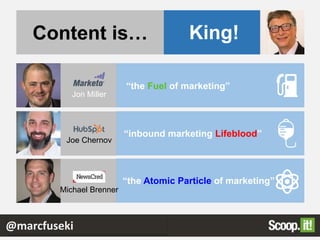 King!Content is…
“the Fuel of marketing”
“inbound marketing Lifeblood”
Michael Brenner
Joe Chernov
Jon Miller
“the Atomic Particle of marketing”
@marcfuseki
 
