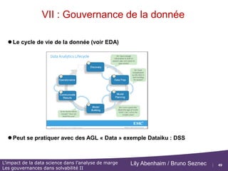 49
L’impact de la data science dans l’analyse de marge
Les gouvernances dans solvabilité II
Lily Abenhaim / Bruno Seznec
VII : Gouvernance de la donnée
Praxeme : Topologie du
Système
Entreprise
 