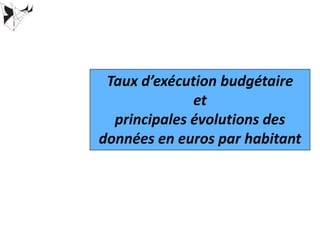 Taux d’exécution budgétaire
et
principales évolutions des
données en euros par habitant
 