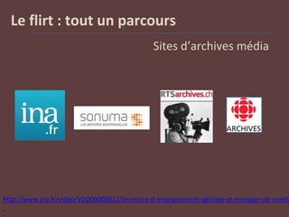 Le flirt : tout un parcours
Sites d’archives média
http://www.ina.fr/video/VDD09005612/le-centre-d-enseignement-agricole-et-menager-de-coetlo
 
