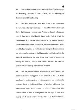 Petition filed in supreme court seeking action against media for communalizing nizamuddin markaz issue