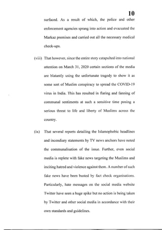Petition filed in supreme court seeking action against media for communalizing nizamuddin markaz issue