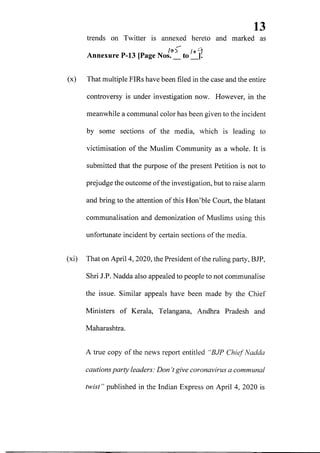 Petition filed in supreme court seeking action against media for communalizing nizamuddin markaz issue