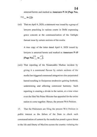 Petition filed in supreme court seeking action against media for communalizing nizamuddin markaz issue