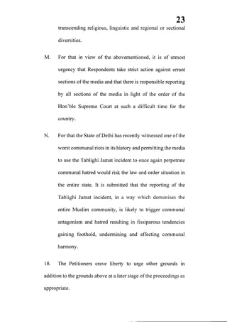 Petition filed in supreme court seeking action against media for communalizing nizamuddin markaz issue