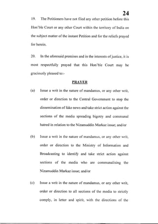 Petition filed in supreme court seeking action against media for communalizing nizamuddin markaz issue