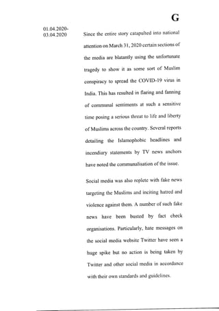 Petition filed in supreme court seeking action against media for communalizing nizamuddin markaz issue