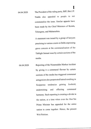 Petition filed in supreme court seeking action against media for communalizing nizamuddin markaz issue