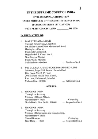 Petition filed in supreme court seeking action against media for communalizing nizamuddin markaz issue