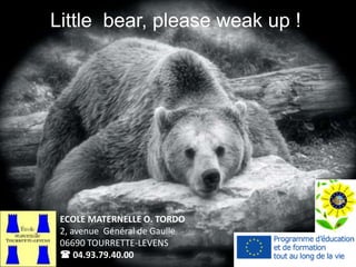 Little bear, please weak up !
ECOLE MATERNELLE O. TORDO
2, avenue Général de Gaulle
06690 TOURRETTE-LEVENS
 04.93.79.40.00
 