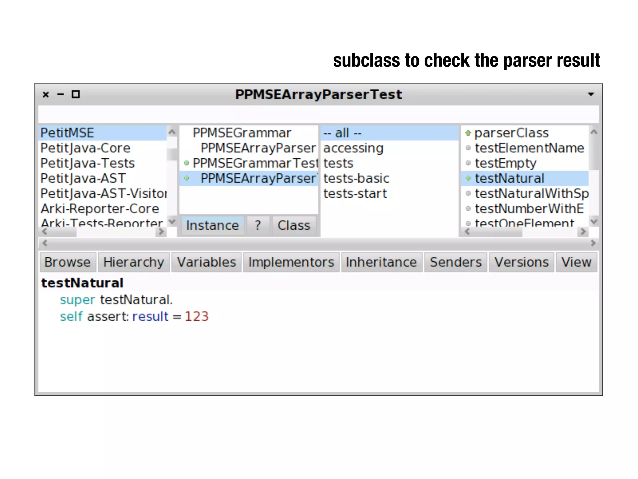 subclass to check the parser result
 