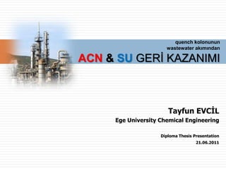 quench kolonunun
                      wastewater akımından

ACN & SU GERİ KAZANIMI



                       Tayfun EVCİL
     Ege University Chemical Engineering

                    Diploma Thesis Presentation
                                    21.06.2011
 