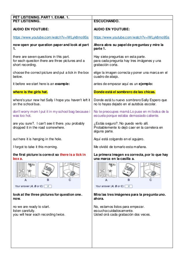 Pet Listening Part 1 Exam 1 Pet Listening Part 1 Exam 1
