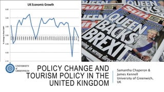 POLICY CHANGE AND
TOURISM POLICY IN THE
UNITED KINGDOM
Samantha Chaperon &
James Kennell
University of Greenwich,
UK
 
