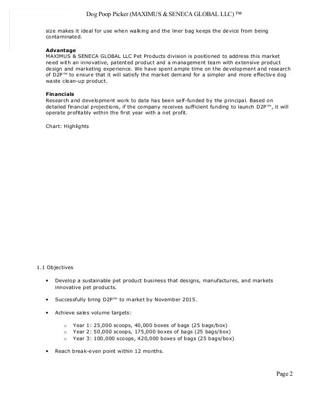 Pet products manufacturer business plan