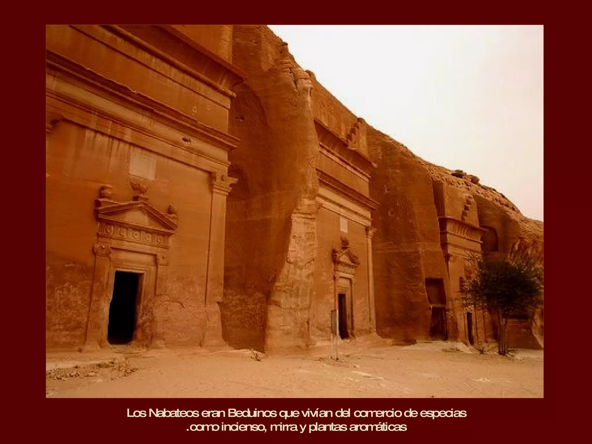 Los Nabateos eran Beduinos que vivían del comercio de especias como incienso, mirra y plantas aromáticas. 