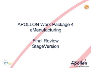 APOLLON Work Package 4
    eManufacturing

     Final Review
     StageVersion
 