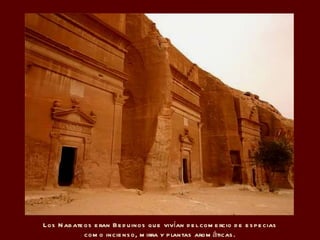 Los Nabateos eran Beduinos que vivían del comercio de especias como incienso, mirra y plantas aromáticas. 