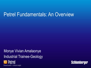 Petrel Fundamentals: An Overview
Monye Vivian Amalaonye
Industrial Trainee-Geology
 