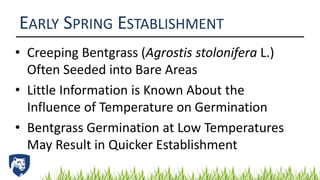 EARLY SPRING ESTABLISHMENT
• Creeping Bentgrass (Agrostis stolonifera L.)
Often Seeded into Bare Areas
• Little Informatio...