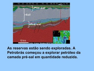 As reservas estão sendo exploradas. A Petrobrás começou a explorar petróleo da camada pré-sal em quantidade reduzida. 