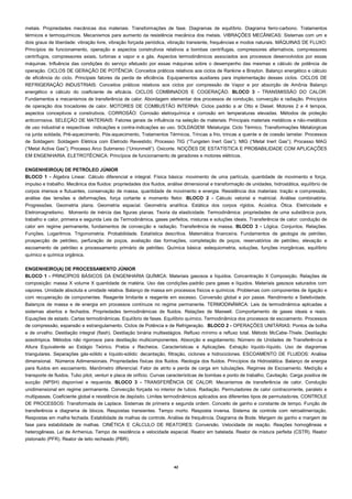 42 
metais. Propriedades mecânicas dos materiais. Transformações de fase. Diagramas de equilíbrio. Diagrama ferro-carbono. Tratamentos térmicos e termoquímicos. Mecanismos para aumento da resistência mecânica dos metais. VIBRAÇÕES MECÂNICAS: Sistemas com um e dois graus de liberdade: vibração livre, vibração forçada periódica, vibração transiente, frequências e modos naturais. MÁQUINAS DE FLUXO: Princípios de funcionamento, operação e aspectos construtivos relativos a bombas centrífugas, compressores alternativos, compressores centrífugos, compressores axiais, turbinas a vapor e a gás. Aspectos termodinâmicos associados aos processos desenvolvidos por essas máquinas. Influência das condições do serviço efetuado por essas máquinas sobre o desempenho das mesmas e cálculo de potência de operação. CICLOS DE GERAÇÃO DE POTÊNCIA: Conceitos práticos relativos aos ciclos de Rankine e Brayton. Balanço energético e cálculo de eficiência do ciclo. Principais fatores da perda de eficiência. Equipamentos auxiliares para implementação desses ciclos. CICLOS DE REFRIGERAÇÃO INDUSTRIAIS: Conceitos práticos relativos aos ciclos por compressão de Vapor e por absorção de Amônia Balanço energético e cálculo do coeficiente de eficácia. CICLOS COMBINADOS E COGERAÇÃO. BLOCO 3 - TRANSMISSÃO DO CALOR: Fundamentos e mecanismos de transferência de calor. Abordagem elementar dos processos de condução, convecção e radiação. Princípios de operação dos trocadores de calor. MOTORES DE COMBUSTÃO INTERNA: Ciclos padrão a ar Otto e Diesel. Motores 2 e 4 tempos, aspectos conceptivos e construtivos. CORROSÃO: Corrosão eletroquímica e corrosão em temperaturas elevadas. Métodos de proteção anticorrosiva. SELEÇÃO DE MATERIAIS: Fatores gerais de influência na seleção de materiais. Principais materiais metálicos e não-metálicos de uso industrial e respectivas indicações e contra-indicações ao uso. SOLDAGEM: Metalurgia: Ciclo Térmico, Transformações Metalúrgicas na junta soldada, Pré-aquecimento, Pós-aquecimento, Tratamentos Térmicos, Trincas a frio, trincas a quente e de coesão lamelar. Processos de Soldagem: Soldagem Elétrica com Eletrodo Revestido; Processo TIG (“Tungsten Inert Gas”); MIG (“Metal Inert Gas”); Processo MAG (“Metal Active Gas”); Processo Arco Submerso (“Unionmelt”). Oxicorte. NOÇÕES DE ESTATÍSTICA E PROBABILIDADE COM APLICAÇÕES EM ENGENHARIA. ELETROTÉCNICA: Princípios de funcionamento de geradores e motores elétricos. 
ENGENHEIRO(A) DE PETRÓLEO JÚNIOR 
BLOCO 1 - Álgebra Linear. Cálculo diferencial e integral. Física básica: movimento de uma partícula, quantidade de movimento e força, impulso e trabalho. Mecânica dos fluidos: propriedades dos fluidos, análise dimensional e transformação de unidades, hidrostática, equilíbrio de corpos imersos e flutuantes, conservação de massa, quantidade de movimento e energia. Resistência dos materiais: tração e compressão, análise das tensões e deformações, força cortante e momento fletor. BLOCO 2 - Cálculo vetorial e matricial. Análise combinatória. Progressões. Geometria plana. Geometria espacial. Geometria analítica. Estática dos corpos rígidos. Acústica. Ótica. Eletricidade e Eletromagnetismo. Momento de inércia das figuras planas. Teoria da elasticidade. Termodinâmica: propriedades de uma substância pura, trabalho e calor, primeira e segunda Leis da Termodinâmica, gases perfeitos, misturas e soluções ideais. Transferência de calor: condução de calor em regime permanente, fundamentos de convecção e radiação. Transferência de massa. BLOCO 3 - Lógica. Conjuntos. Relações. Funções. Logaritmos. Trigonometria. Probabilidade. Estatística descritiva. Matemática financeira. Fundamentos de geologia de petróleo, prospecção de petróleo, perfuração de poços, avaliação das formações, completação de poços, reservatórios de petróleo, elevação e escoamento de petróleo e processamento primário de petróleo. Química básica: estequiometria, soluções, funções inorgânicas, equilíbrio químico e química orgânica. 
ENGENHEIRO(A) DE PROCESSAMENTO JÚNIOR 
BLOCO 1 - PRINCÍPIOS BÁSICOS DA ENGENHARIA QUÍMICA: Materiais gasosos e líquidos. Concentração X Composição. Relações de composição: massa X volume X quantidade de matéria. Uso das condições-padrão para gases e líquidos. Materiais gasosos saturados com vapores. Umidade absoluta e umidade relativa. Balanço de massa em processos físicos e químicos. Problemas com componentes de ligação e com recuperação de componentes. Reagente limitante e reagente em excesso. Conversão global e por passe. Rendimento e Seletividade. Balanços de massa e de energia em processos contínuos no regime permanente. TERMODINÂMICA: Leis da termodinâmica aplicadas a sistemas abertos e fechados. Propriedades termodinâmicas de fluidos. Relações de Maxwell. Comportamento de gases ideais e reais. Equações de estado. Cartas termodinâmicas. Equilíbrio de fases. Equilíbrio químico. Termodinâmica dos processos de escoamento. Processos de compressão, expansão e estrangulamento. Ciclos de Potência e de Refrigeração. BLOCO 2 - OPERAÇÕES UNITÁRIAS: Pontos de bolha e de orvalho. Destilação integral (flash). Destilação binária multiestágios. Refluxo mínimo e refluxo total. Método McCabe-Thiele. Destilação azeotrópica. Métodos não rigorosos para destilação multicomponentes. Absorção e esgotamento. Número de Unidades de Transferência e Altura Equivalente ao Estágio Teórico. Pratos x Recheios. Características e Aplicações. Extração líquido-líquido. Uso de diagramas triangulares. Separações gás-sólido e líquido-sólido: decantação, filtração, ciclones e hidrociclones. ESCOAMENTO DE FLUIDOS: Análise dimensional. Números Adimensionais. Propriedades físicas dos fluidos. Reologia dos fluidos. Princípios da Hidrostática. Balanço de energia para fluidos em escoamento. Manômetro diferencial. Fator de atrito e perda de carga em tubulações. Regimes de Escoamento. Medição e transporte de fluidos. Tubo pitot, venturi e placa de orifício. Curvas características de bombas e ponto de trabalho. Cavitação. Carga positiva de sucção (NPSH) disponível e requerida. BLOCO 3 - TRANSFERÊNCIA DE CALOR: Mecanismos de transferência de calor. Condução unidimensional em regime permanente. Convecção forçada no interior de tubos. Radiação. Permutadores de calor contracorrente, paralelo e multipasses. Coeficiente global e resistência de depósito. Limites termodinâmicos aplicados aos diferentes tipos de permutadores. CONTROLE DE PROCESSOS: Transformada de Laplace. Sistemas de primeira e segunda ordem. Conceito de ganho e constante de tempo. Função de transferência e diagrama de blocos. Respostas transientes. Tempo morto. Resposta inversa. Sistema de controle com retroalimentação. Respostas em malha fechada. Estabilidade de malhas de controle. Análise de frequência. Diagrama de Bode. Margem de ganho e margem de fase para estabilidade de malhas. CINÉTICA E CÁLCULO DE REATORES: Conversão. Velocidade de reação. Reações homogêneas e heterogêneas. Lei de Arrhenius. Tempo de residência e velocidade espacial. Reator em batelada. Reator de mistura perfeita (CSTR). Reator pistonado (PFR). Reator de leito recheado (PBR). 
 