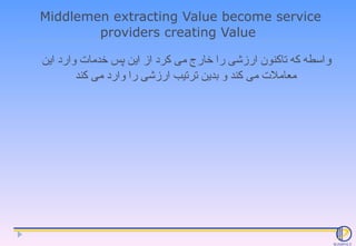 Middlemen extracting Value become service providers creating Value و اسطه که تاکنون ارزشی را خارج می کرد از این پس خدمات و...