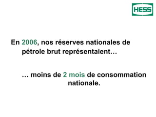 En  2006 , nos réserves nationales de pétrole brut représentaient…   …  moins de  2 mois  de consommation nationale. 
