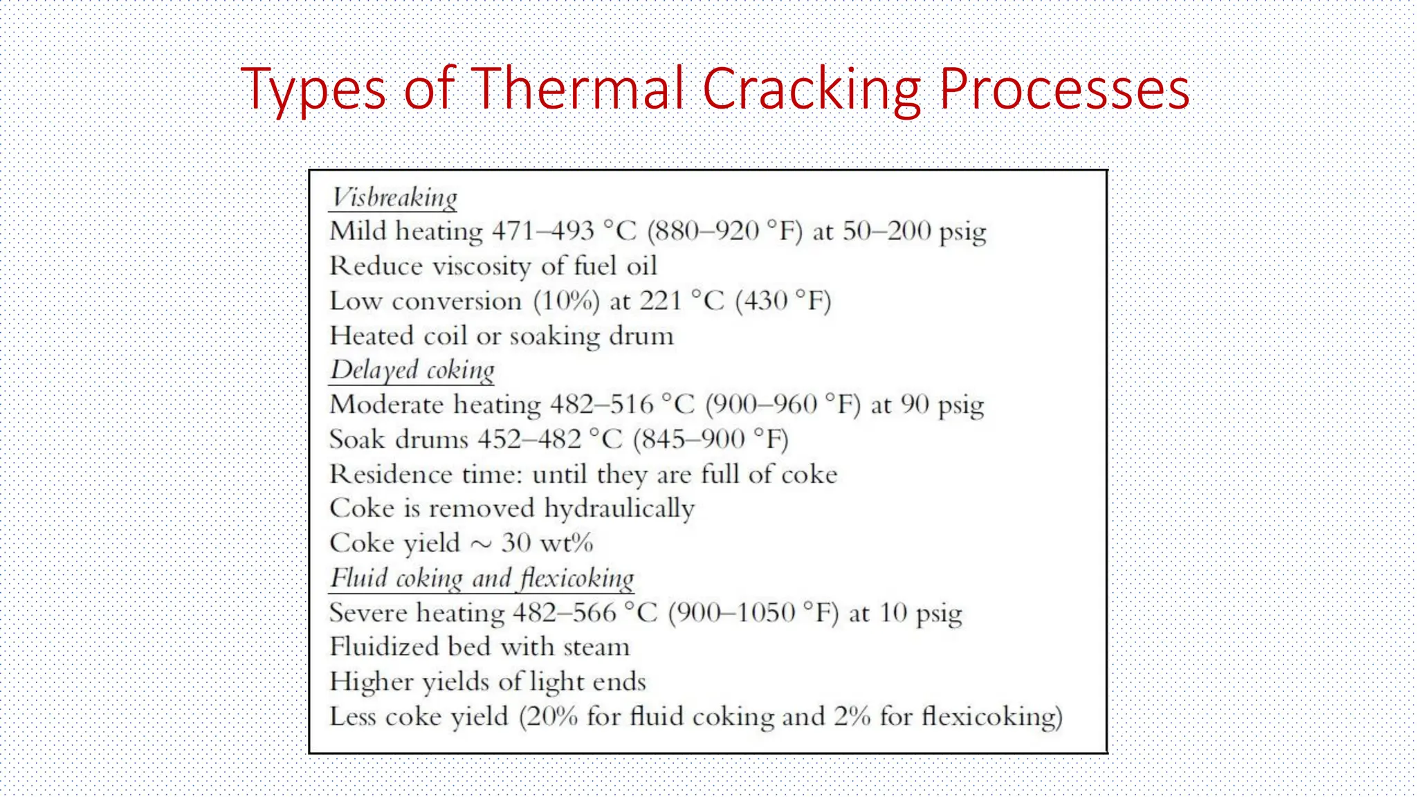 Types of Thermal Cracking Processes
 