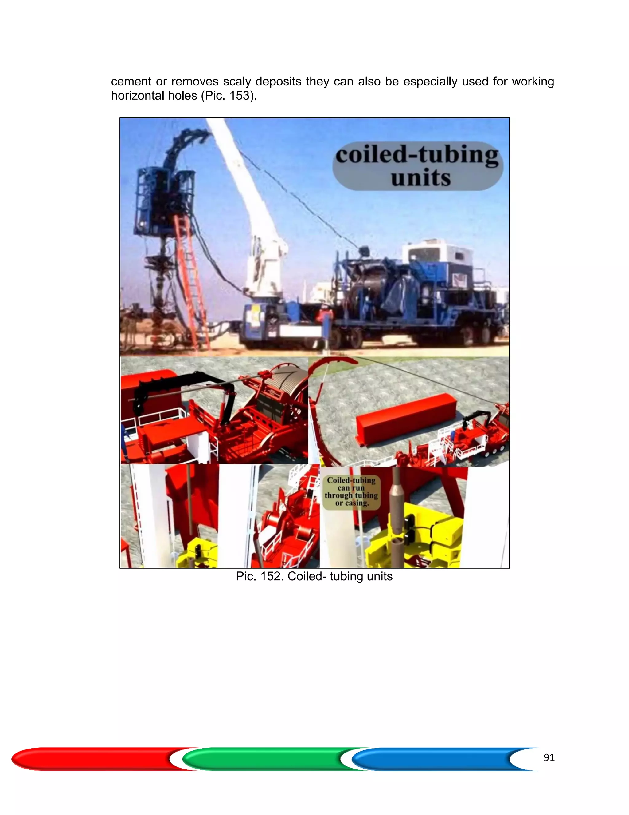 91
cement or removes scaly deposits they can also be especially used for working
horizontal holes (Pic. 153).
Pic. 152. Coiled- tubing units
 