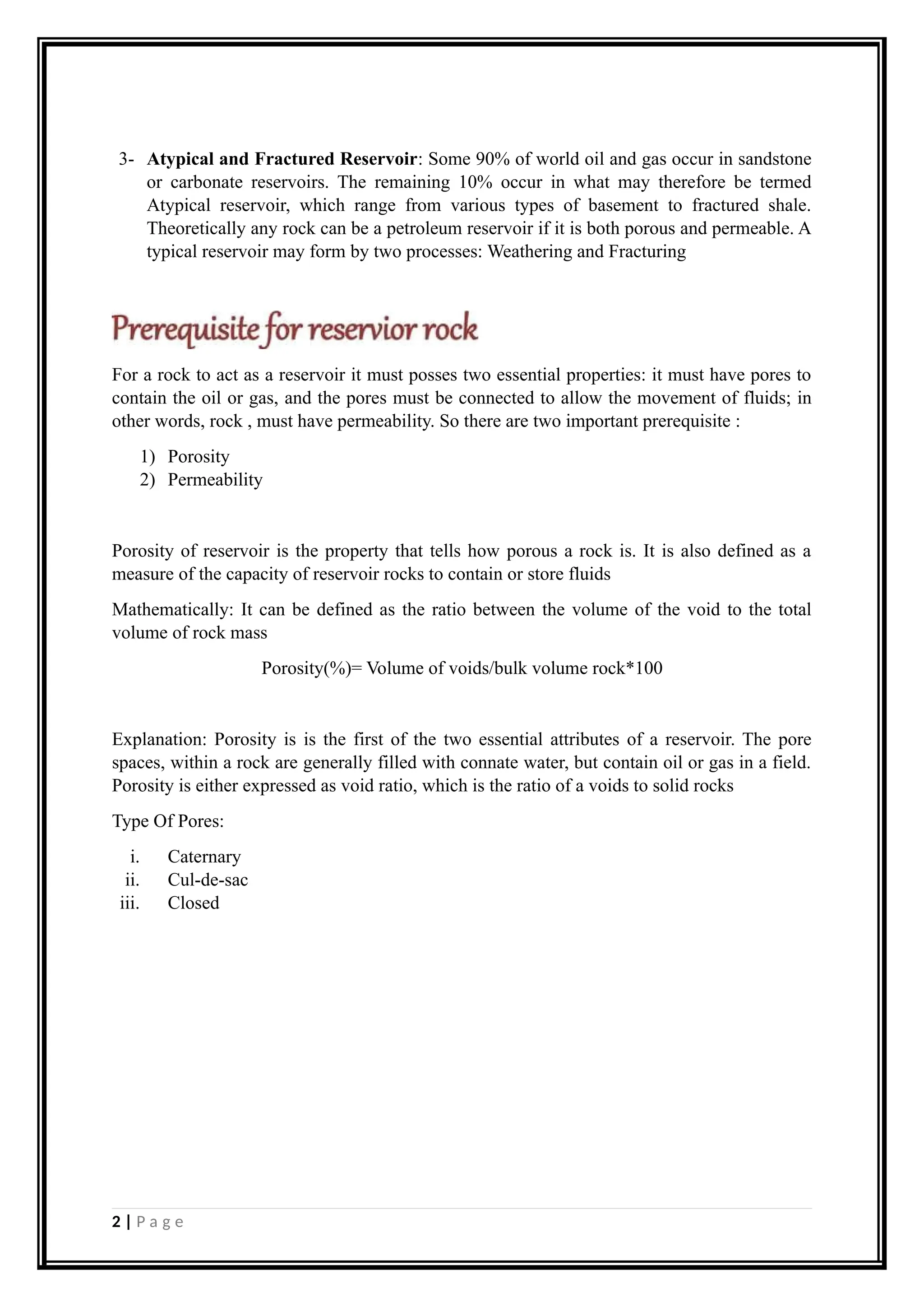 Reservoir Rocks || Petroleum geology Assignment | DOCX