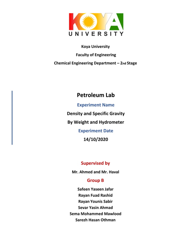 Petroleum lab experiment 01 - density and sp. gr. - by-syj | PDF