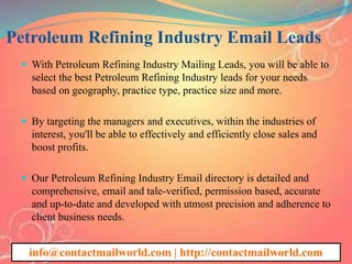 Petroleum refining industry email leads | PPTX