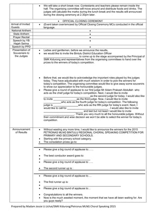 Petronas MLNG Choral Speaking MC Script | PDF